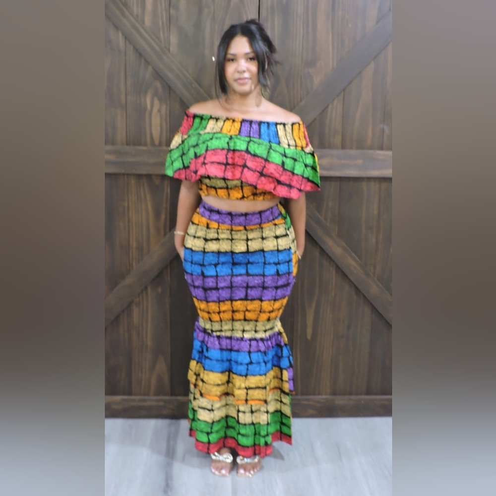 Color Me Bodied Skirt Set Colorful Ruffled Women's - Picture 3 of 3